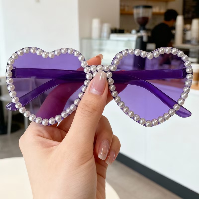 Rhinestone Pearl Trim Heart Shape Party Sunglasses Multicolor Tinted Lens UV Protection Bachelorette Birthday Photo Prop Eyewear 3 Rhinestone Pearl Trim Heart Shape Party Sunglasses Multicolor Tinted Lens UV Protection Bachelorette Birthday Photo Prop Eyewear - Image 3