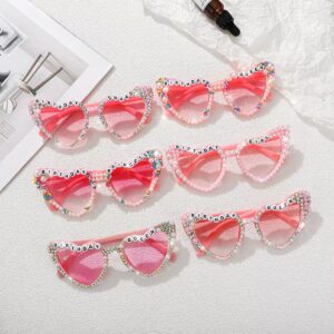 Colorful Rhinestone Edge Heart Sunglasses UV Protection Bachelorette Wedding Birthday Party Photo Prop Eyewear