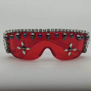 Rhinestone Wraparound One Piece Party Sunglasses Multicolor Lens Festival Rave Cosplay Photo Props UV Protection Eyewear